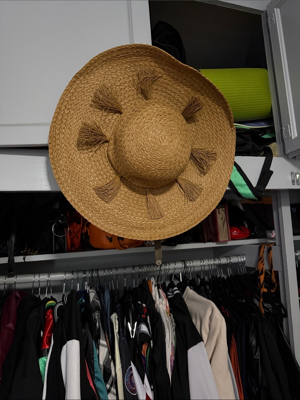 Straw Sun Hat with Tassel Accents - Natural Brown